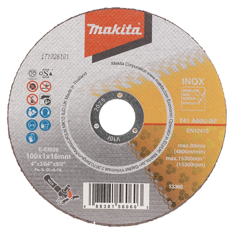 Image of Makita A60U Thin Stainless Steel Cutting Discs 100mm Pack of 12 E-03028-12