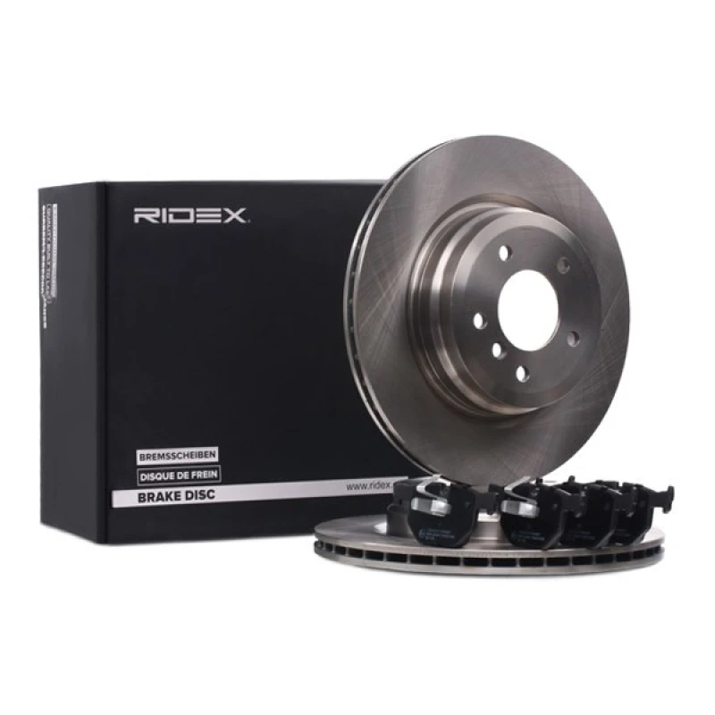 Image of RIDEX 3405B0829 Brake disc and pads set Rear Axle, Brake Disc Type: internally vented, excl. wear warning contact, with piston clip Brake Set,disc br