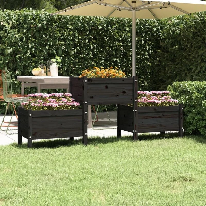 Image of vidaXL Planter Black 178.5x44x75cm Solid Wood Pine, Black 822251