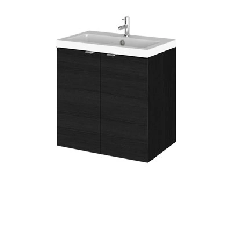 Image of Hudson Reed Fusion Wall Hung 2 Door Vanity Unit & Polymarble Basin, Sink Vanity Unit, Charcoal Black, 500mm