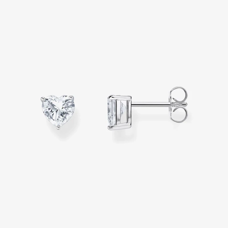 Image of THOMAS SABO Silver White Heart Cut Zirconia Stud Earrings