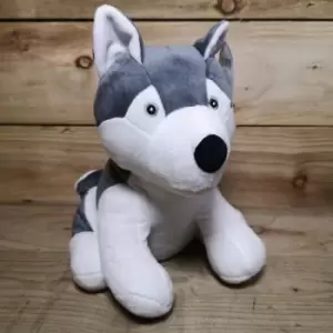 image of 23cm Plush Weighted Husky Christmas Door Stop in Grey and White - Festive