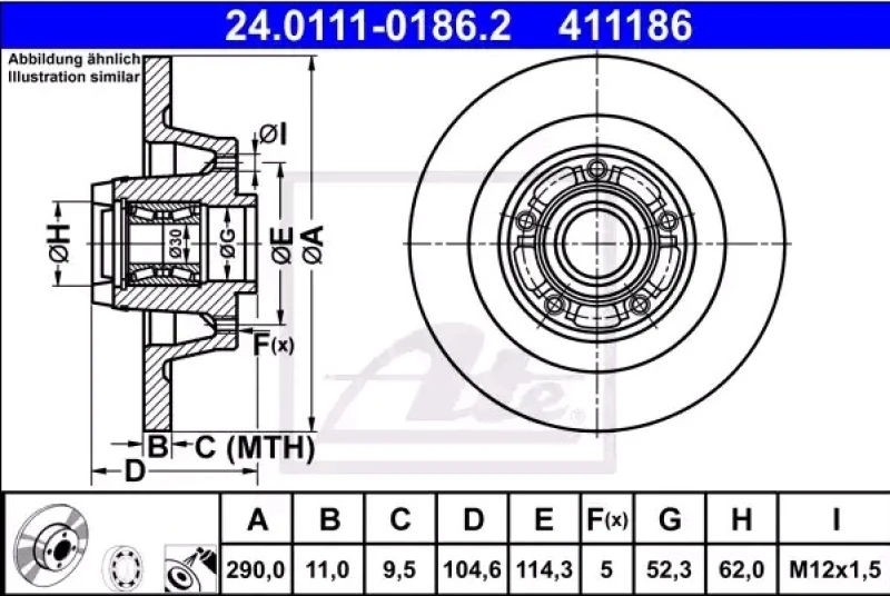Image of ATE 24.0111-0186.2 Brake disc solid, Coated, with ABS sensor ring Brake Disc (82)