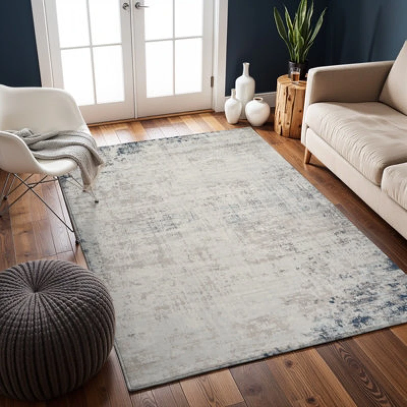 Image of Livabliss Abstract Modern Marble Blue/ivory Alix Area Rug 160 X 215cm - Easy Care, Non Shedding, Ideal For Living Room & Bedroom