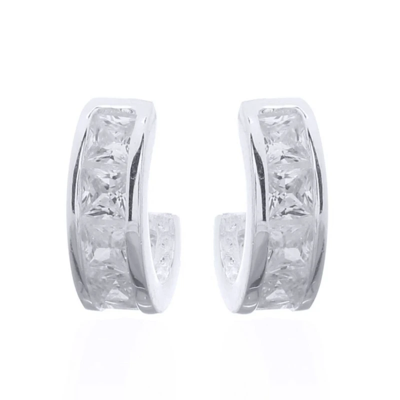 Image of Jewelco London Silver Princess CZ Channel Set Eternity Half Hoop Stud Earrings - AES145 Silver female