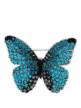 Jon Richard Blue Aqua And Jet Pave Butterfly Brooch