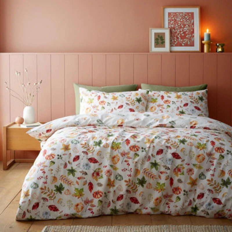 Image of Catherine Lansfield Autumn Pumpkins Orange Duvet Cover Set With Pillowcase Single Bedding Set