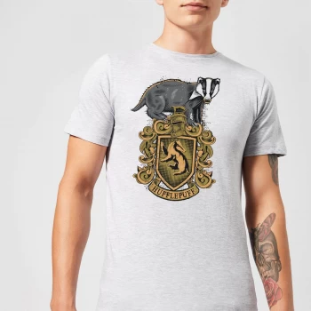 Image of Harry Potter Hufflepuff Drawn Crest Mens T-Shirt - Grey - XS - Grey