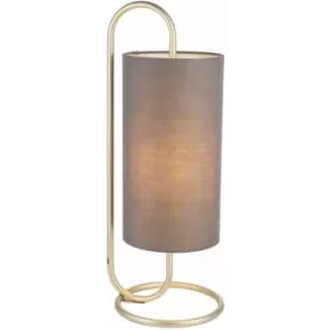 Image of Modern Antique Brass Oval Table Lamp Desk Light & Grey Fabric Cylinder Shade