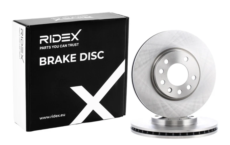 Image of RIDEX 82B0955 Brake disc Front Axle, Vented, Cast Iron, Uncoated, Untreated, without bolts/screws Cast Iron Brake Disc (82)
