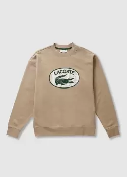 image of Lacoste Mens Loose Fit Branded Monogram Print Sweatshirt Size 6 - XL Beige