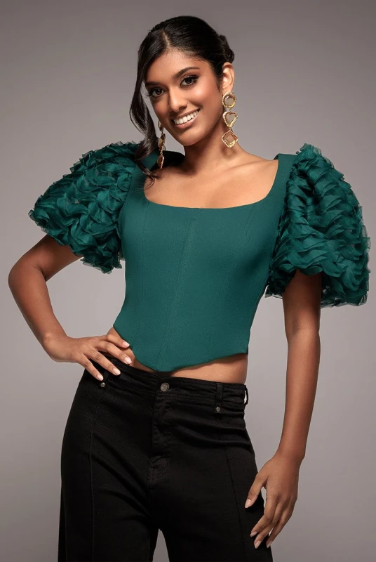 Image of Goddiva Textured Sleeve Corset Women Goddiva Scuba 3D Vert Female 38