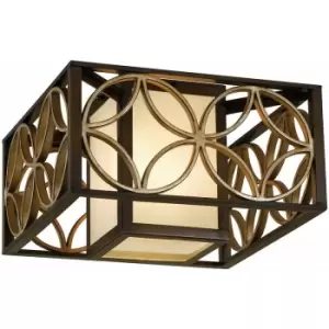 Image of Loops - 2 Bulb Flush Light Low Ceiling Heritage Bronze Parissiene Gold LED E27 60W Bulb