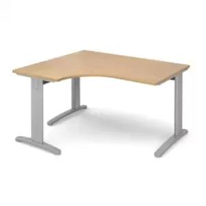 Image of Office Desk Left Hand Corner Desk 1400mm Oak Top With Silver Frame 1200mm Depth TR10 TDEL14SO