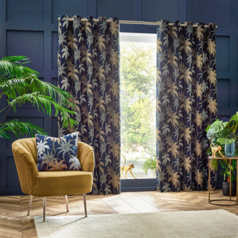 Image of Galapagos Eyelet Curtains Navy, Navy / 117 x 137cm