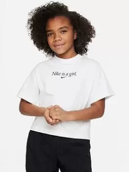 Image of Nike Older Girls 'nike Is A Girl' Boxy T-Shirt - White, Size Xs=7-8 Years