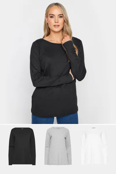 Image of Tall 3 Pack Long Sleeve Cotton T-Shirt