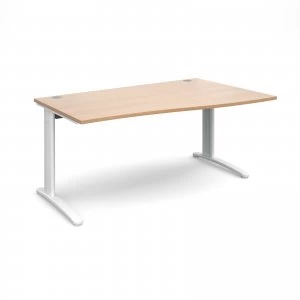 image of TR10 Right Hand Wave Desk 1600mm - White Frame Beech Top