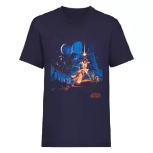 image of Star Wars Mens A New Hope Vintage Artwork T-Shirt (S) (Navy)