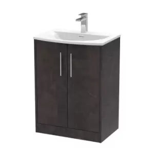 Hudson Reed Juno 600mm Floor Standing 2 Door Vanity & Curved Basin - Metallic Slate