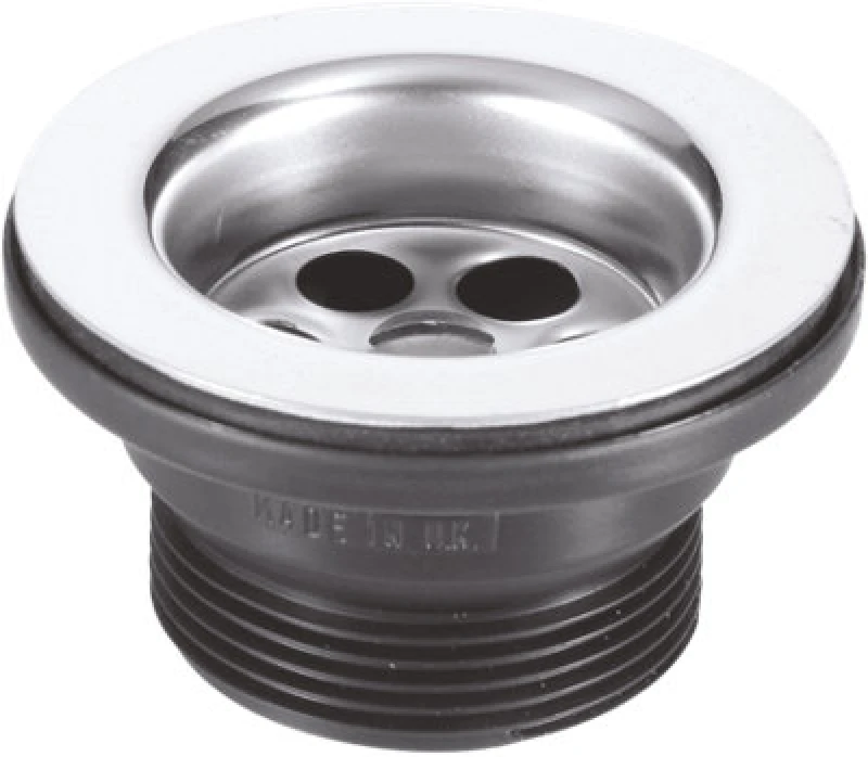 Image of McAlpine BSW15PC 1.5" Centre Pin Bath Waste: 70mm Stainless Steel Flange: Black PVC Plug Black