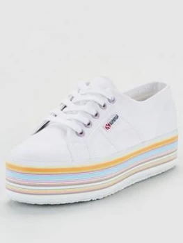 SUPERGA 2790 Multicolor Cotw Plimsoll, White/Multi, Size 7, Women