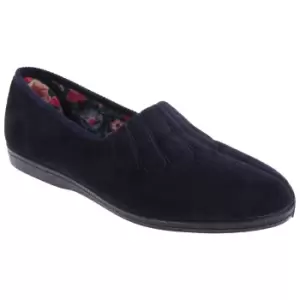 image of Sleepers Womens/Ladies Fan Stitch Wide Fitting Slippers (6 UK) (Navy Blue)