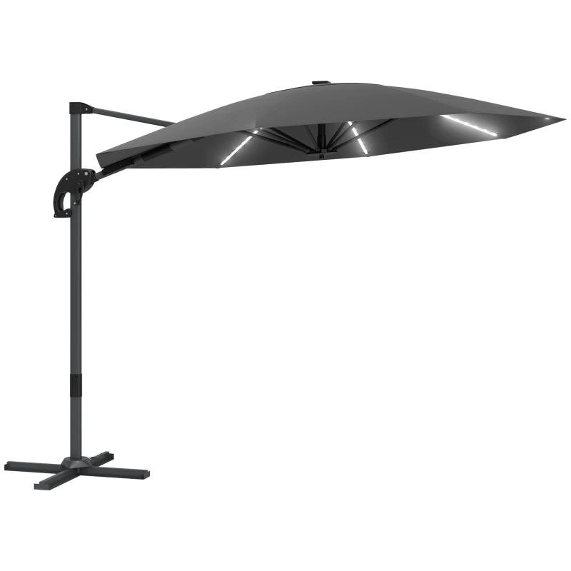 Image of Outsunny 3(m) Garden Parasol w/ Lights - Crank Handle & Cross Base - Grey TJ Hughes 5063603453586