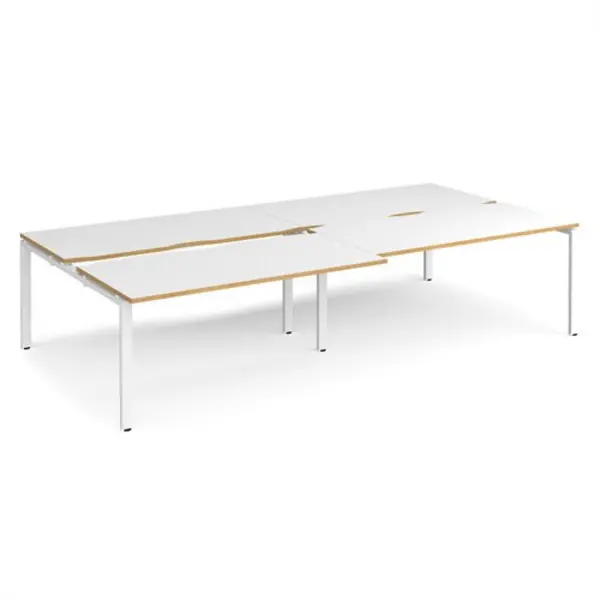 Image of Adapt Bench Desk 4 Person Rectangular Desks 3200mm With Sliding Tops White/Oak Tops With White Frames 1600mm Depth Adapt White/Oak STE3216-WH-