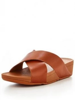 image of FitFlop Lulu Cross Slide Sandal Tan Caramel Size 4 Women