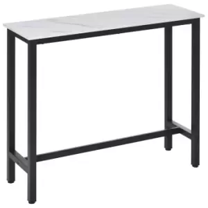Image of HOMCOM Bar Table Breakfast Marble Grain Dining Table Coffee Table with Adjustable Footpads, 120x40x100cm, White & Black