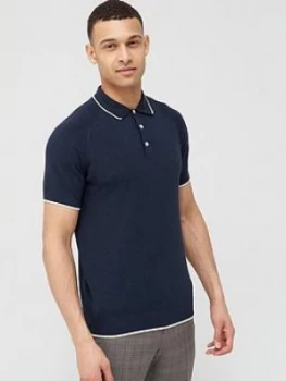 Image of Selected Homme Knitted Short Sleeve Polo Shirt - Navy