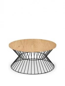 image of Julian Bowen Jersey Round Wire Coffee Table - Oak Effect/Black Metal