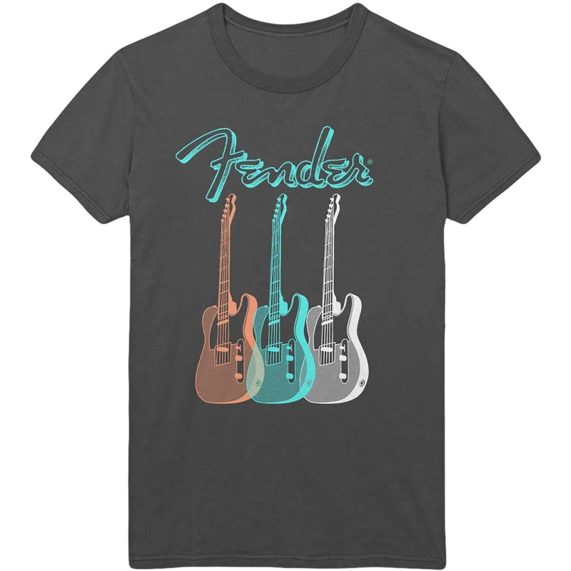 Image of Fender Mens Triple Guitar Cotton T-Shirt in Charcoal Size: Medium Charcoal Male M