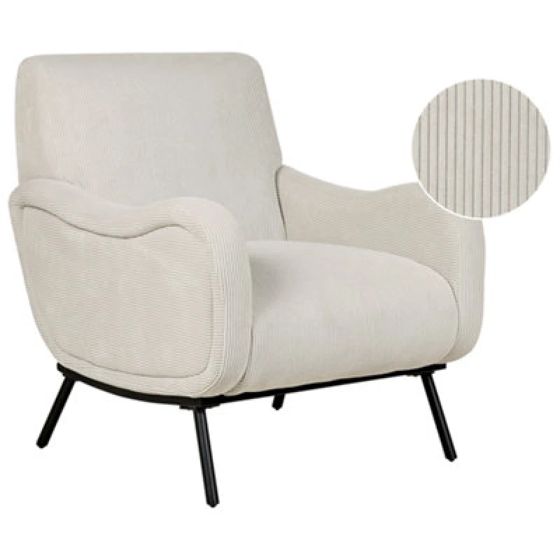 Image of Beliani Jumbo Cord Armchair Light Grey Almind