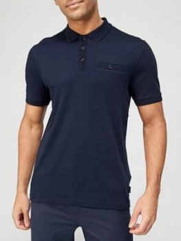 image of Ted Baker Pumpit Textured Polo Shirt, Navy Size M Men