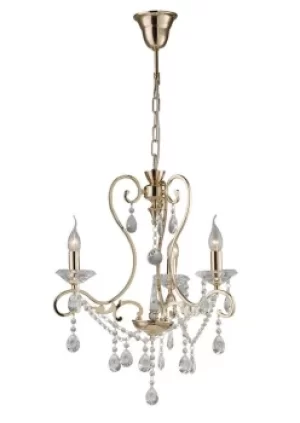 image of Vela Ceiling Pendant Chandelier 3 Light French Gold, Crystal