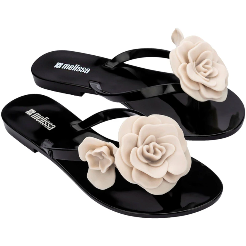 Image of Melissa Womens Petals Flat Sandals Black Beige female 6 (39)