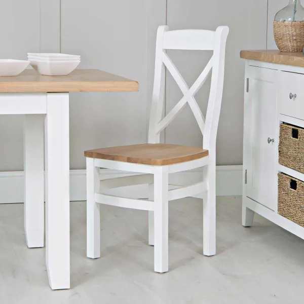 Image of K Living Lina Cross Back Dining Chair Pair Wooden Seat White