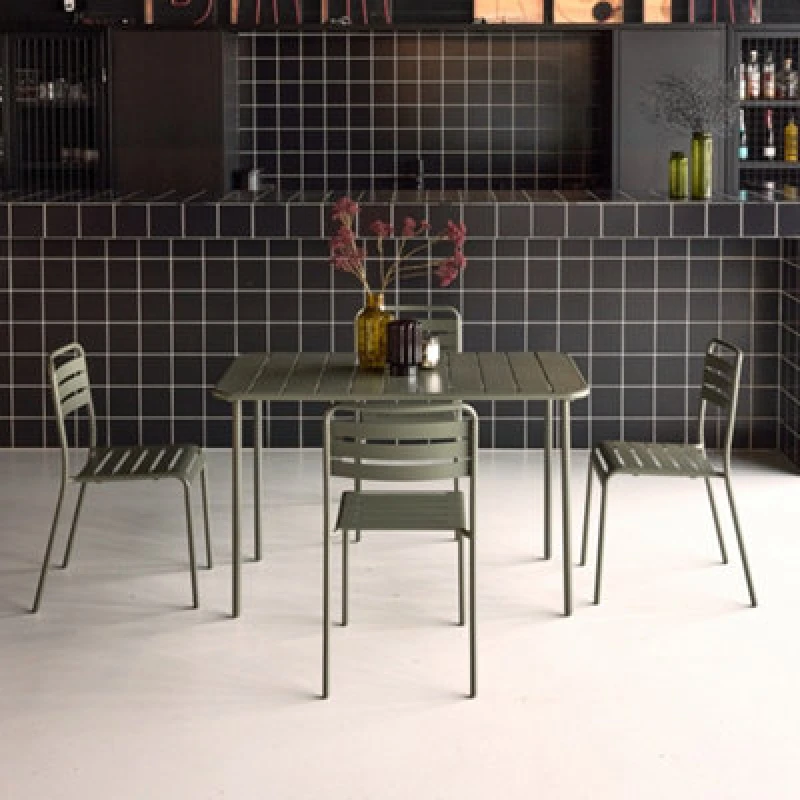 Image of Sweeek - 4-Seater Rectangular Steel Garden Table Set With 4 Chairs Khaki Green 120X70X72.5cm - Amelia
