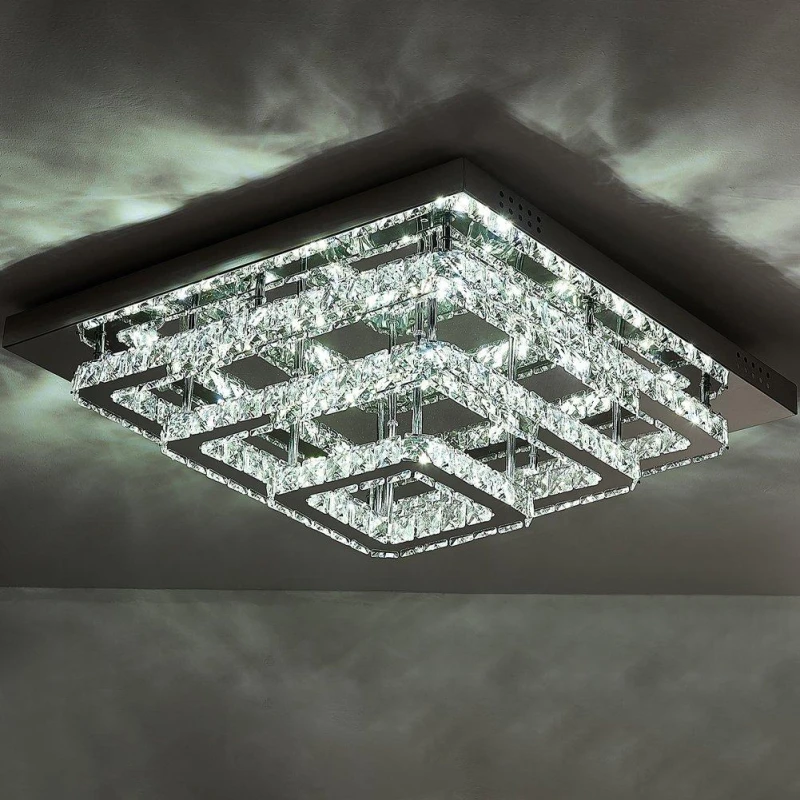 Image of Kabinet UK Large Square Crystal LED Ceiling Light Silver unisex One size