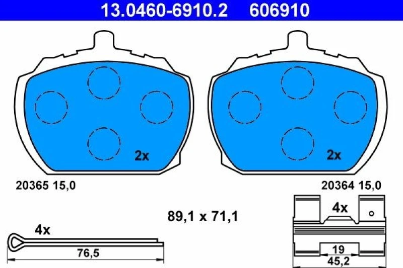 Image of ATE 13.0460-6910.2 Brake pad set excl. wear warning contact, with accessories Brake Pad Set,disc brake (402)