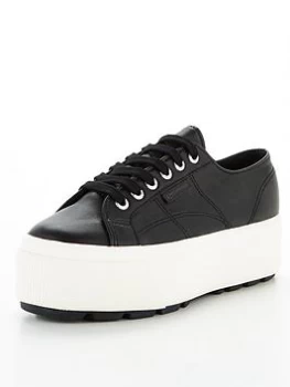 image of SUPERGA 2790 Tank Nappa Leather Platform Plimsoll - Black, Size 4, Women