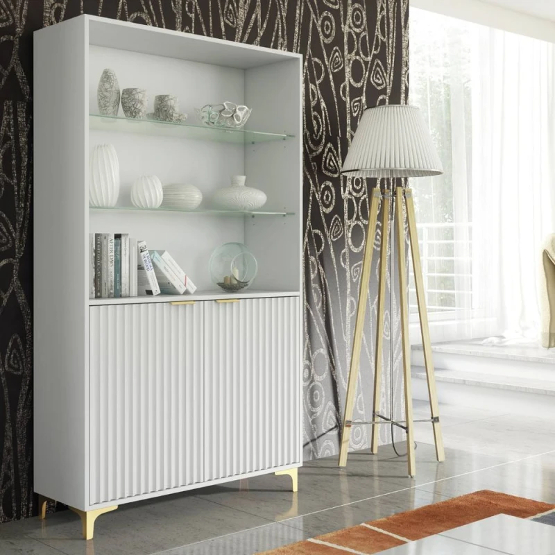 Image of Creative Furniture Tide Crest Display Cabinet 175cm - White with Fluted Doors White Unisex