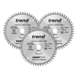 Image of Trend CraftPro Plunge Saw Blade 160 x 20mm x 24T/48T (Pack 3)