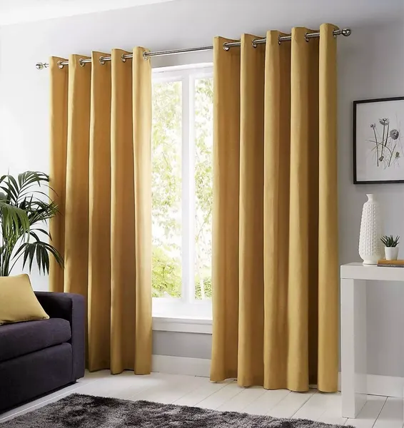 image of Fusion Sorbonne 100% Cotton Eyelet Lined Curtains, Ochre, 46 x 72" - Fusion SNEOC46726LUU