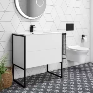 image of 1000mm White Freestanding Vanity Unit with Basin - Nero