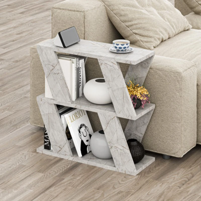 Image of DECORTIE Decortie - Lazena Modern Side End Coffee Table Multipurpose h 55.4cm 3 Tier - Gold Marble Effect - Lagina M.SH.14114.11