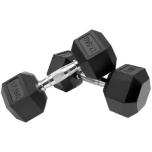 image of Neo 2x Cast Iron Rubber Hexagonal Dumbbells 17.5kg