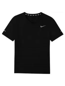 image of Nike Boys DRI-Fit Miler Running T-Shirt - Black, Size Xs=6-8 Years